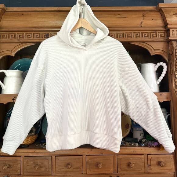 Abercrombie & Fitch Cozy Rib Hoodie M Womens Cream White Velour Legging Friendly - Picture 2 of 6